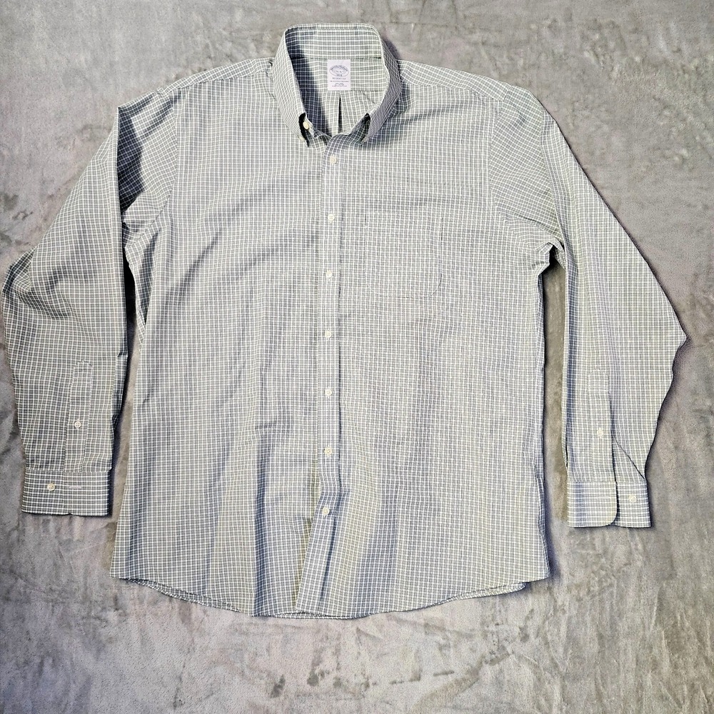 Brooks Brothers Regent Fit Cotton Polo Shirt Dress Mens 17.5-36/7 Green Plaid